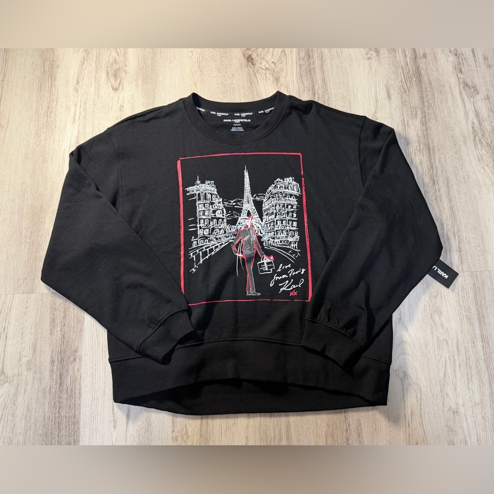 Karl Lagerfeld Black Sweatshirt with Red and White Paris Graphic